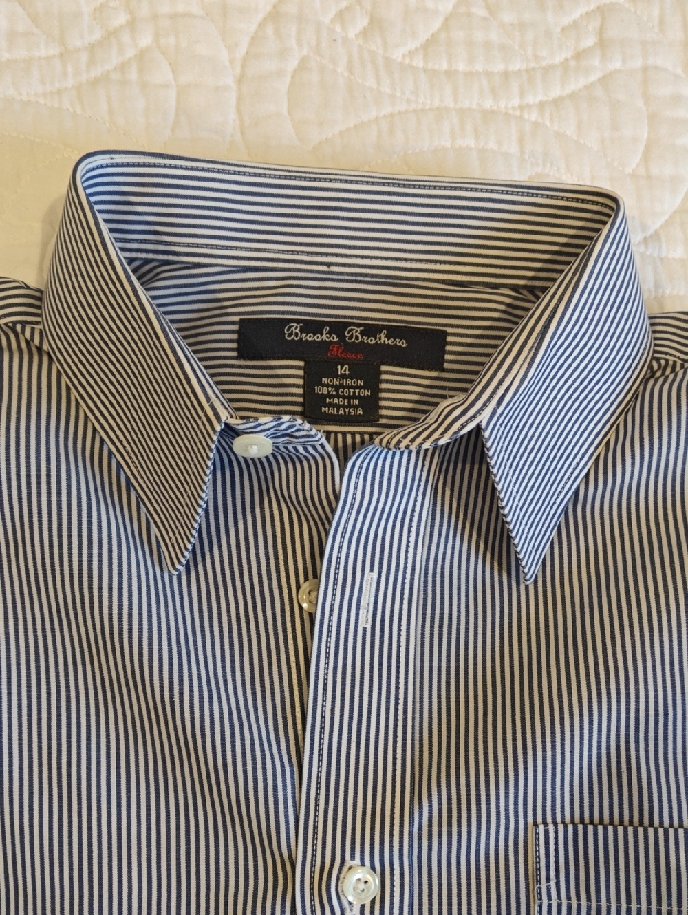 Brooks Brothers Boys Navy and White Pinstripe Dress Shirt, Size 14